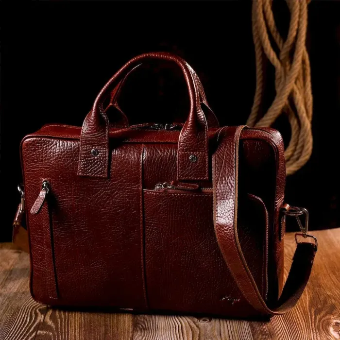 Універсальна чоловіча сумка-портфель на плече KARYA 20936 шкіряний Коричневий