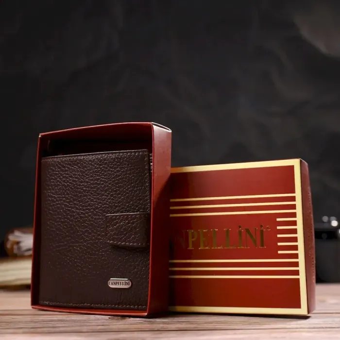 Універсальний чоловічий гаманець із натуральної зернистої шкіри CANPELLINI 21744 Коричневий