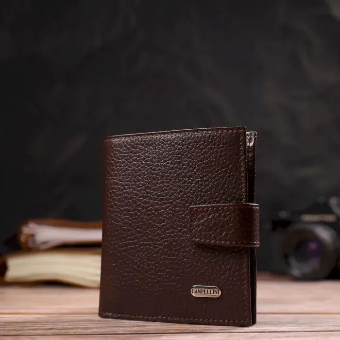 Універсальний чоловічий гаманець із натуральної зернистої шкіри CANPELLINI 21744 Коричневий