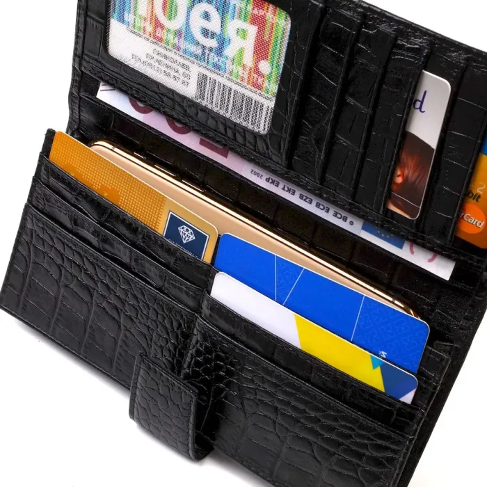 Вузький гаманець для чоловіків з натуральної шкіри з тисненням під крокодила CANPELLINI 21914 Чорний