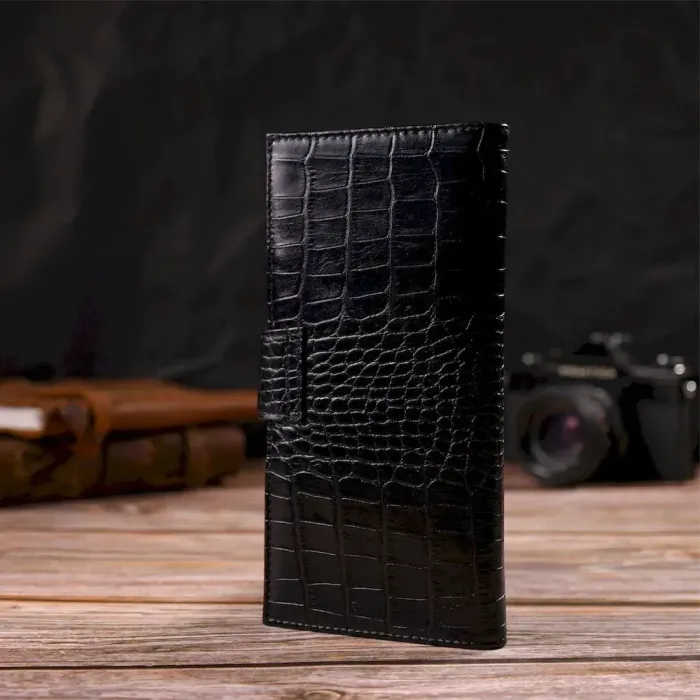 Вузький гаманець для чоловіків з натуральної шкіри з тисненням під крокодила CANPELLINI 21914 Чорний