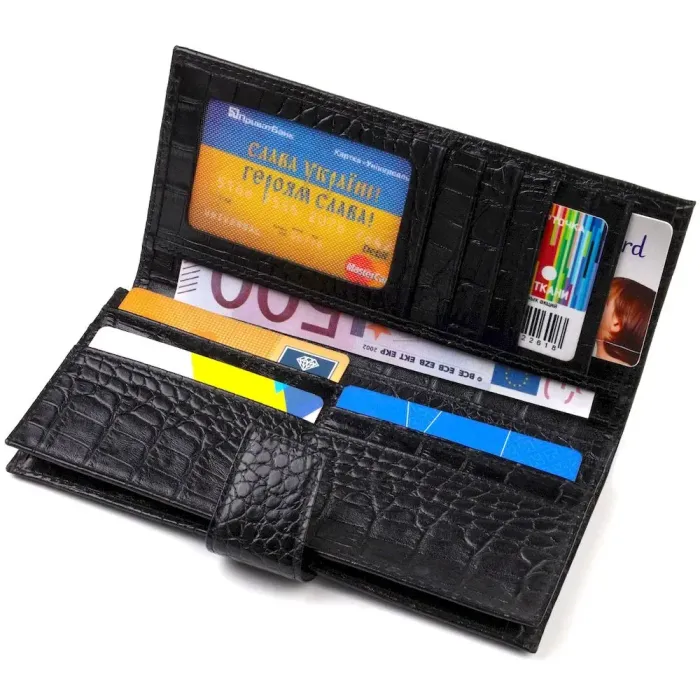 Вузький гаманець для чоловіків з натуральної шкіри з тисненням під крокодила CANPELLINI 21914 Чорний