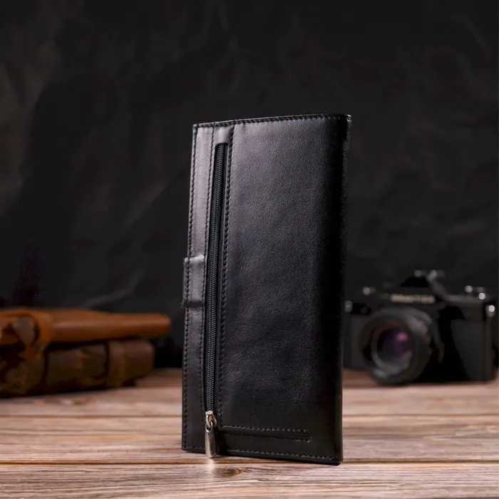 Вузький купюрник для чоловіків з натуральної гладкої шкіри CANPELLINI 21916 Чорний