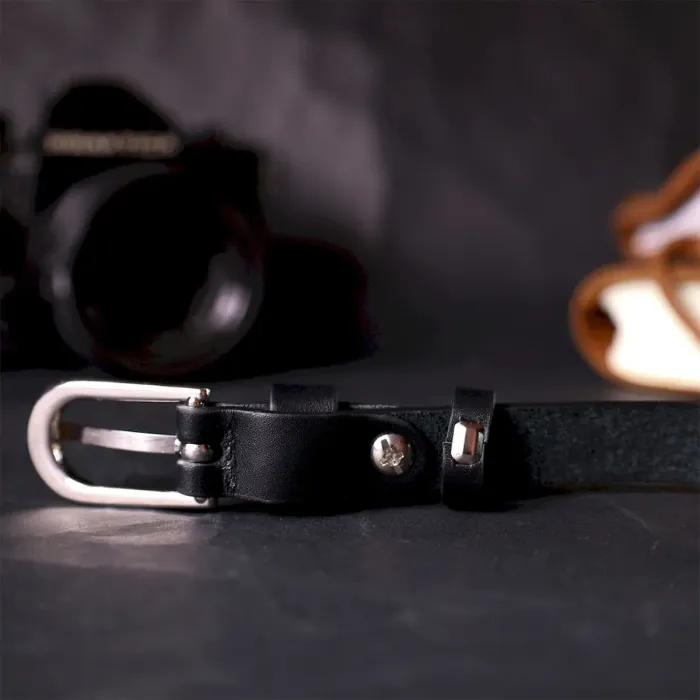 Узкий женский ремень из натуральной кожи GRANDE PELLE 11672 Черный