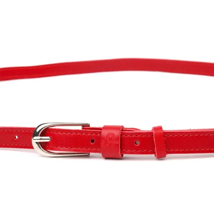 Узкий женский ремень из натуральной кожи Grande Pelle 21440 Красный