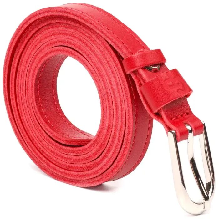 Узкий женский ремень из натуральной кожи Grande Pelle 21440 Красный