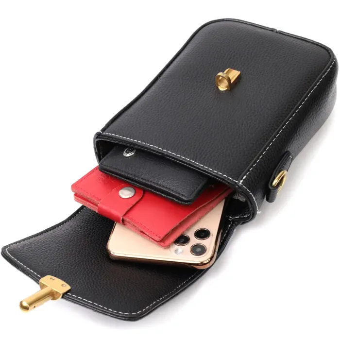 Вертикальная кожаная женская сумка с клапаном Vintage 22308 Черная