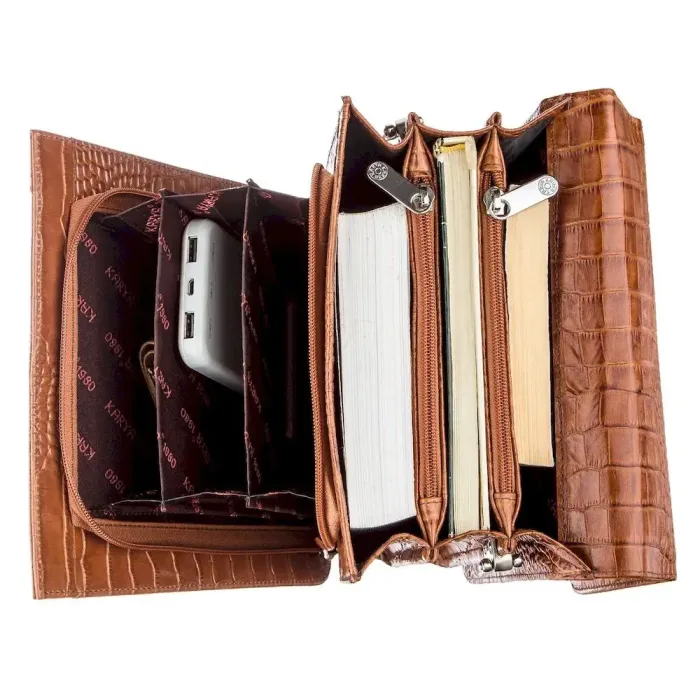 Вертикальна барсетка з тисненням під екзотичну шкіру 17391 KARYA Руда