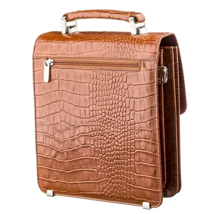 Вертикальна барсетка з тисненням під екзотичну шкіру 17391 KARYA Руда