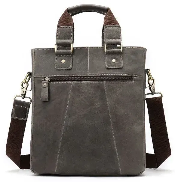 Вертикальна чоловіча шкіряна сумка Vintage 14818 Сіра
