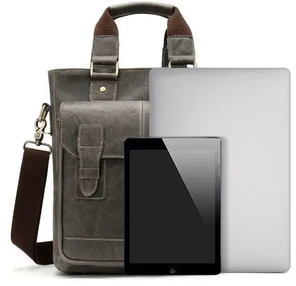 Вертикальна чоловіча шкіряна сумка Vintage 14818 Сіра