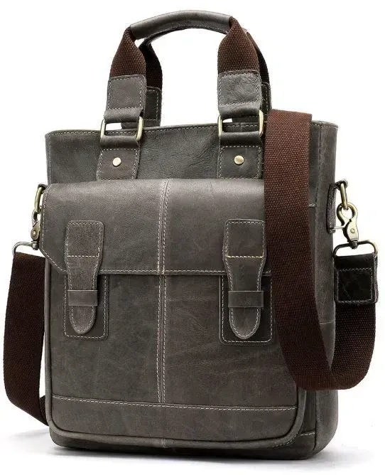 Вертикальна чоловіча шкіряна сумка Vintage 14818 Сіра