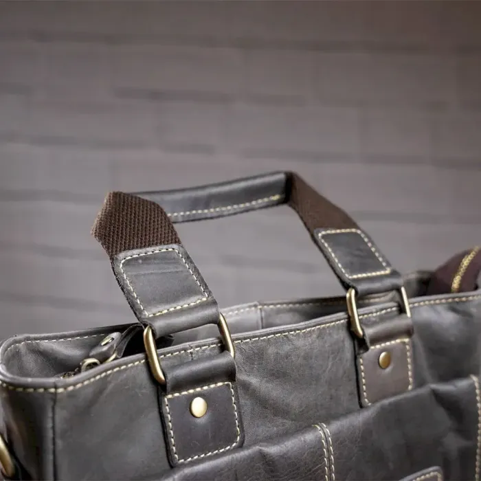 Вертикальна чоловіча шкіряна сумка Vintage 14818 Сіра