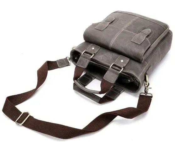 Вертикальна чоловіча шкіряна сумка Vintage 14818 Сіра