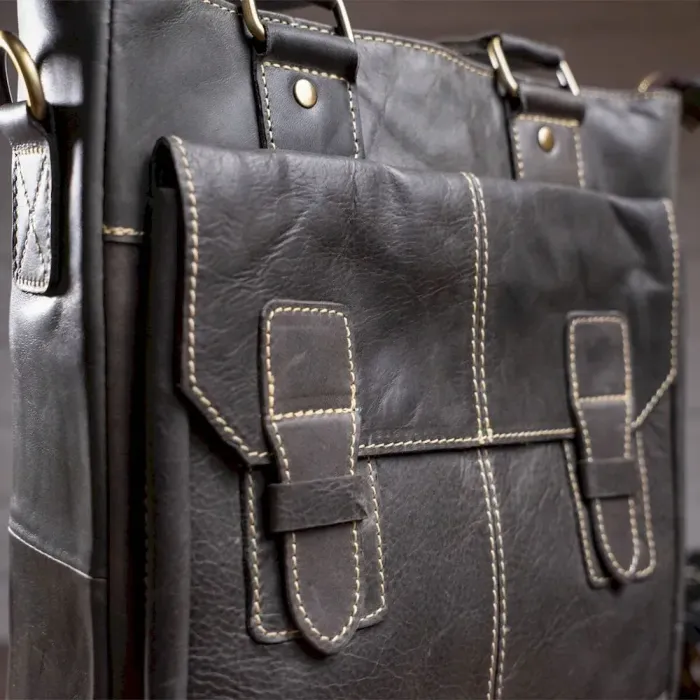 Вертикальна чоловіча шкіряна сумка Vintage 14818 Сіра