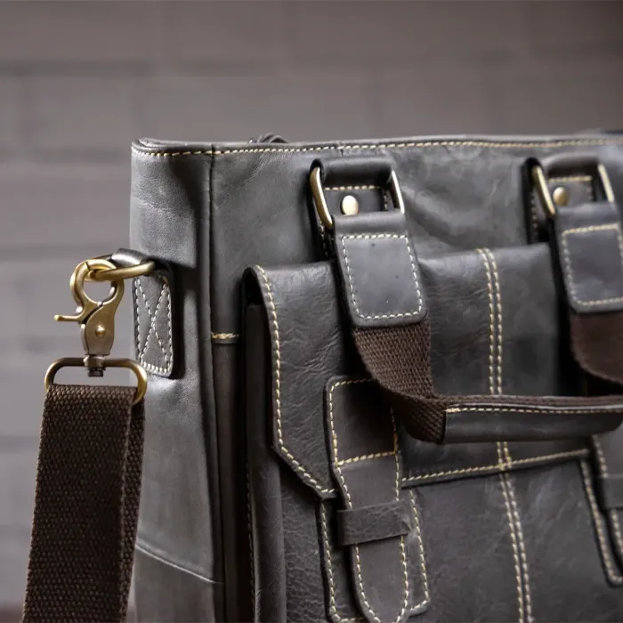 Вертикальна чоловіча шкіряна сумка Vintage 14818 Сіра