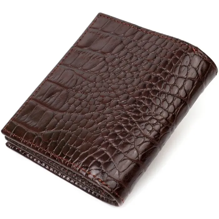 Вертикальне фактурне портмоне для чоловіків з натуральної шкіри з тисненням під крокодила BOND 22061 Коричневий