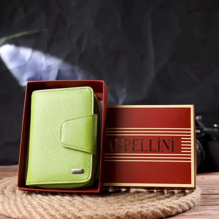 Вертикальное яркое портмоне с монетницей на молнии из натуральной кожи флотар CANPELLINI 21603 Салатовое