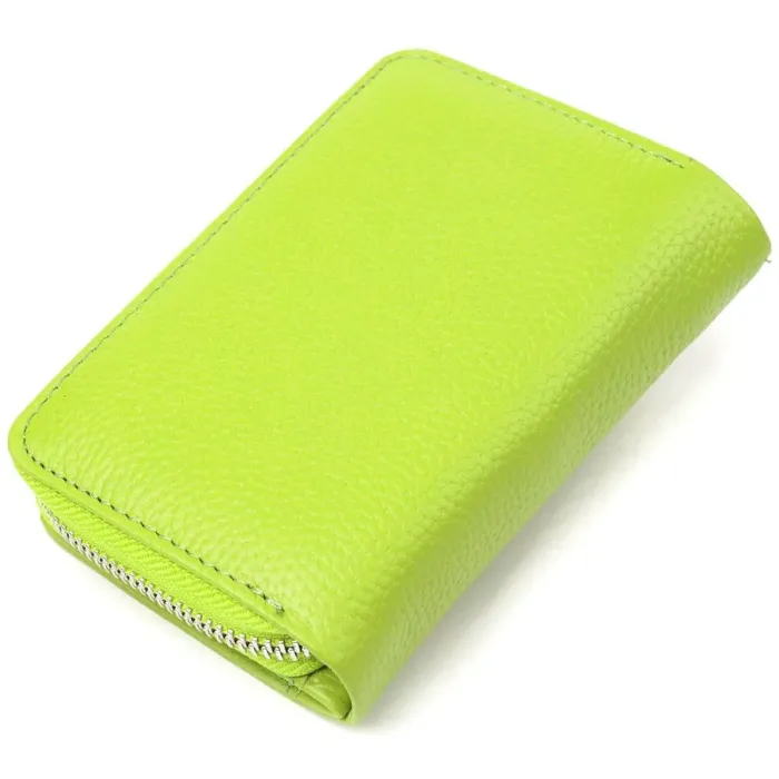 Вертикальное яркое портмоне с монетницей на молнии из натуральной кожи флотар CANPELLINI 21603 Салатовое