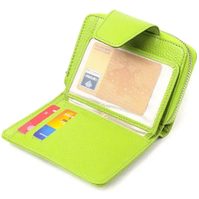 Вертикальное яркое портмоне с монетницей на молнии из натуральной кожи флотар CANPELLINI 21603 Салатовое