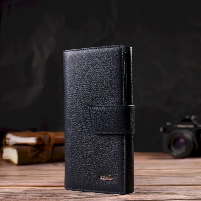 Вертикальное модное мужское портмоне из натуральной кожи флотар CANPELLINI 21841 Синее