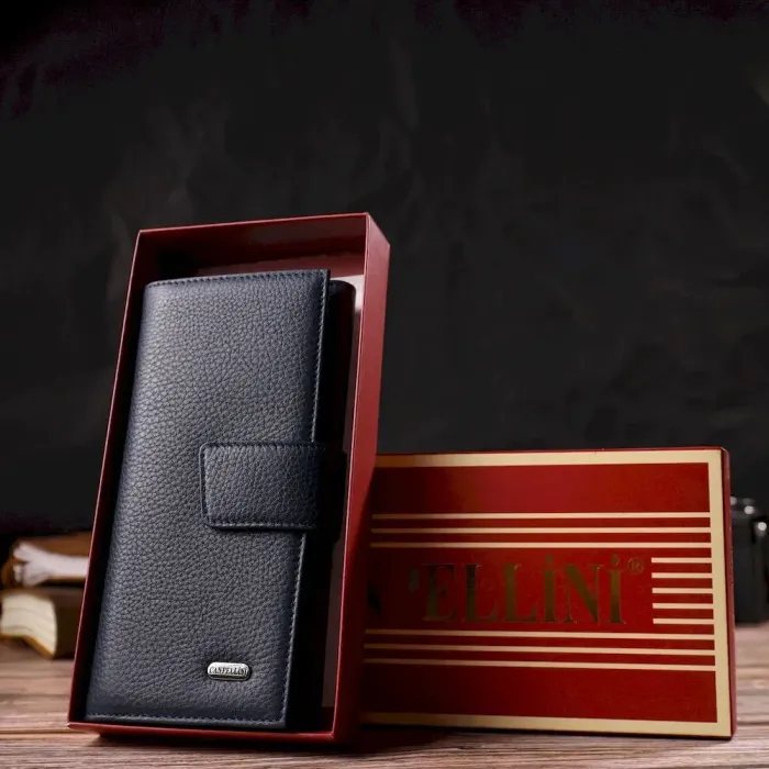 Вертикальное модное мужское портмоне из натуральной кожи флотар CANPELLINI 21841 Синее