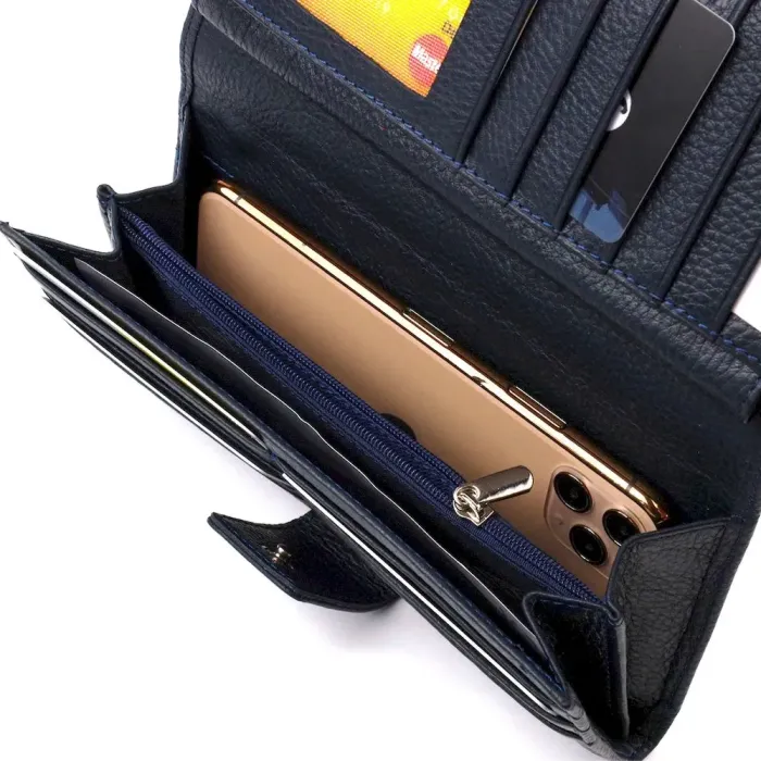 Вертикальное модное мужское портмоне из натуральной кожи флотар CANPELLINI 21841 Синее