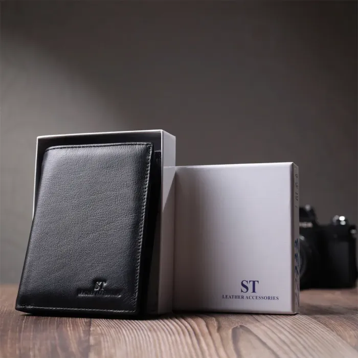 Вертикальний чоловічий портмоне з натуральної шкіри ST Leather 22733 Чорний