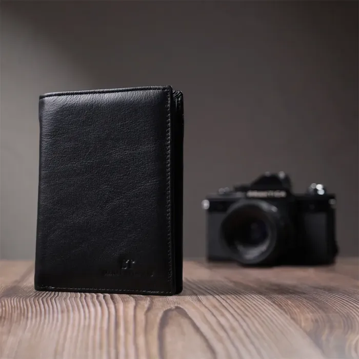 Вертикальний чоловічий портмоне з натуральної шкіри ST Leather 22733 Чорний