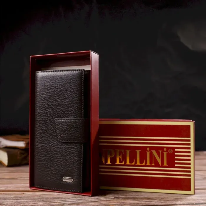 Стильне вертикальне чоловіче портмоне з натуральної шкіри флотар CANPELLINI 21843 Коричневе