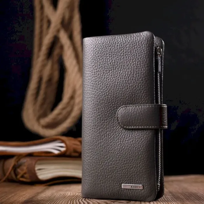 Вертикальное женское портмоне из натуральной кожи KARYA 20999 Серый