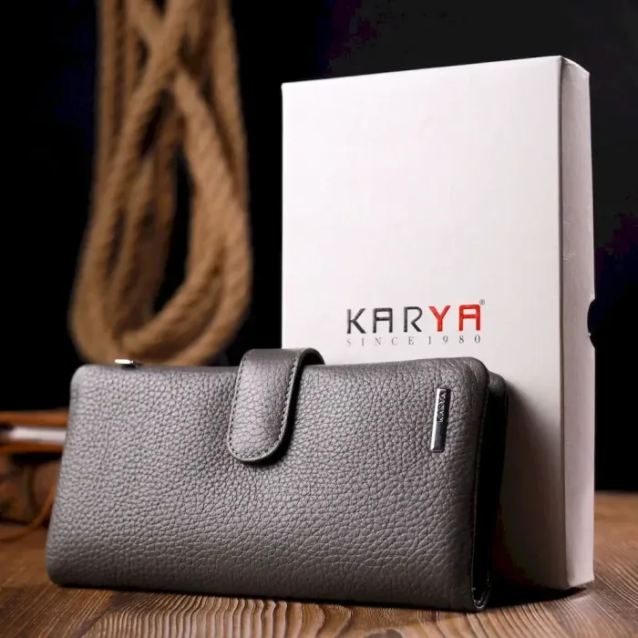 Вертикальное женское портмоне из натуральной кожи KARYA 20999 Серый