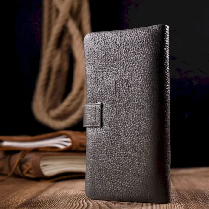 Вертикальное женское портмоне из натуральной кожи KARYA 20999 Серый