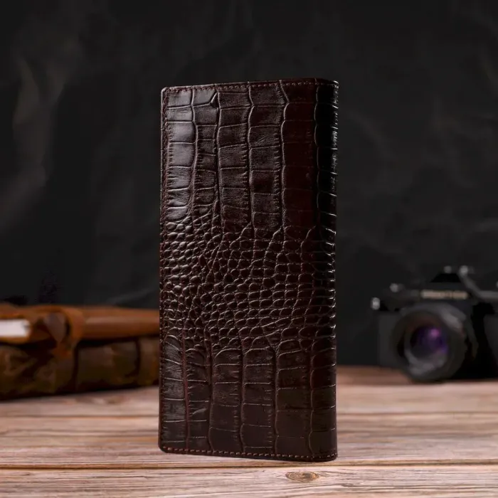 Вертикальный бумажник без застежки из натуральной кожи с тиснением под крокодила CANPELLINI 21905 Коричневый