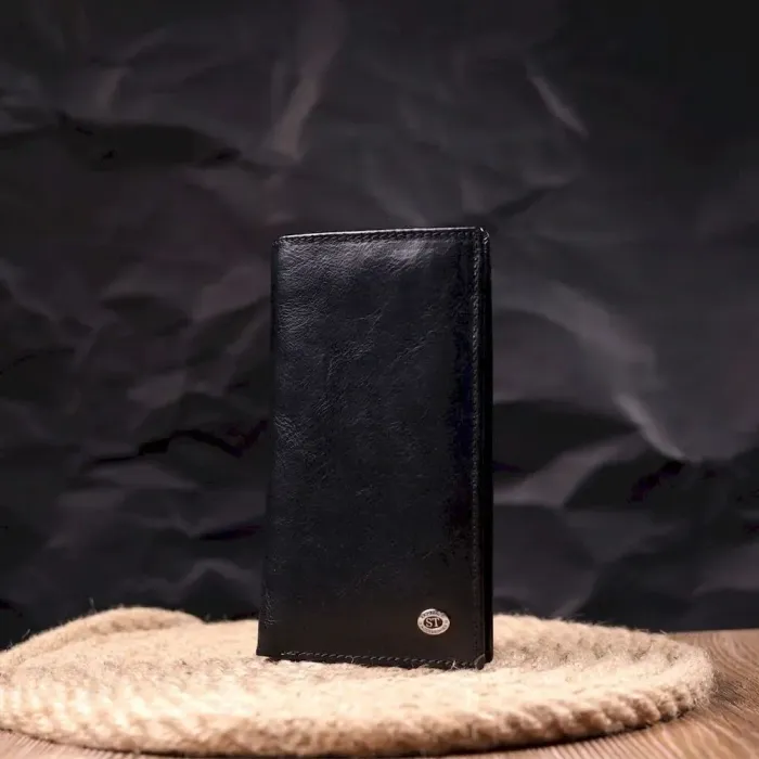Вертикальний гаманець для чоловіків із натуральної шкіри ST Leather 19420 Чорний