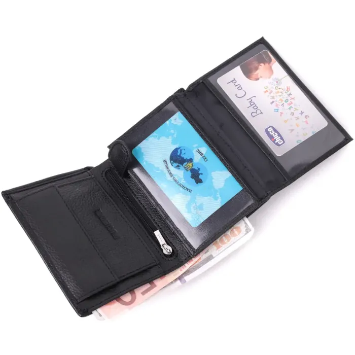 Вертикальний гаманець для стильних чоловіків із натуральної шкіри ST Leather 22464 Чорний