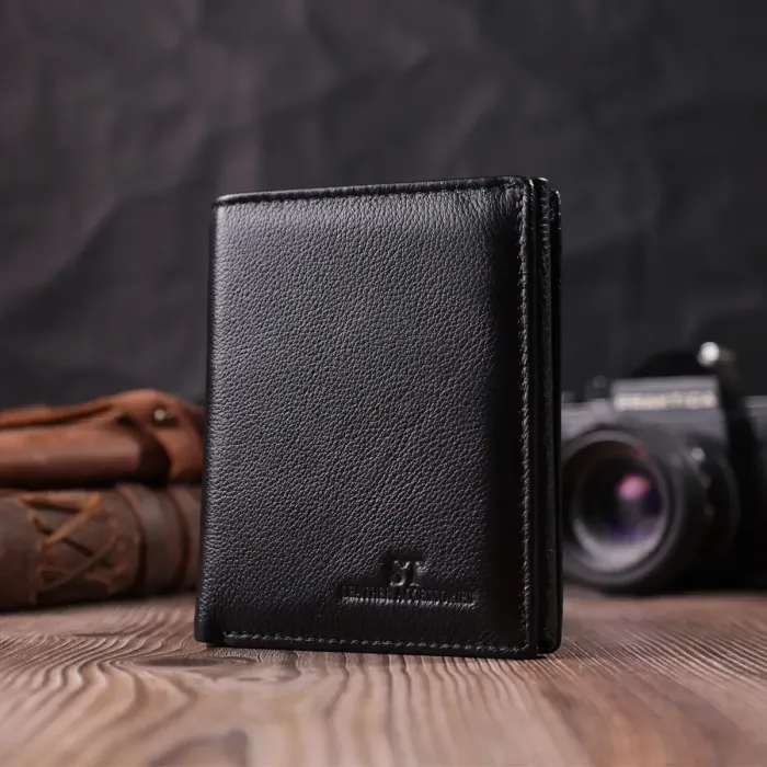 Вертикальний гаманець для стильних чоловіків із натуральної шкіри ST Leather 22464 Чорний