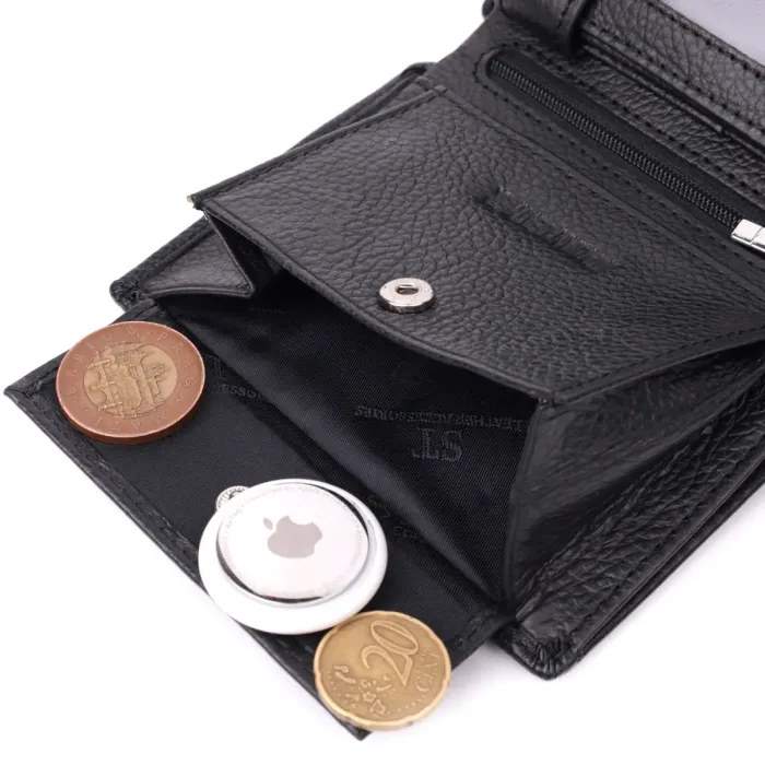 Вертикальний гаманець для стильних чоловіків із натуральної шкіри ST Leather 22464 Чорний