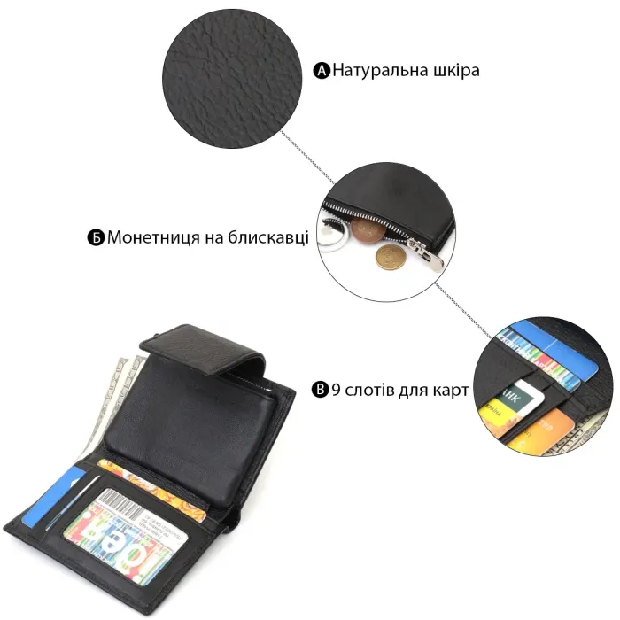 Вертикальний гаманець для жінок із натуральної шкіри ST Leather 22703 Чорний