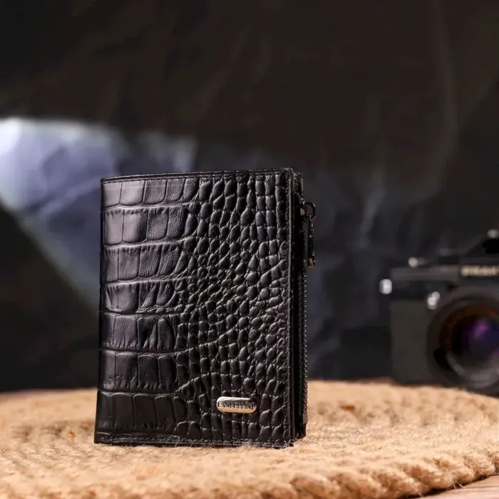 Вертикальный кошелек из натуральной кожи с тиснением под крокодила CANPELLINI 21673 Черный