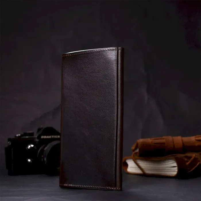 Вертикальний гаманець із відділенням для телефону з натуральної шкіри GRANDE PELLE 11645 Коричневий