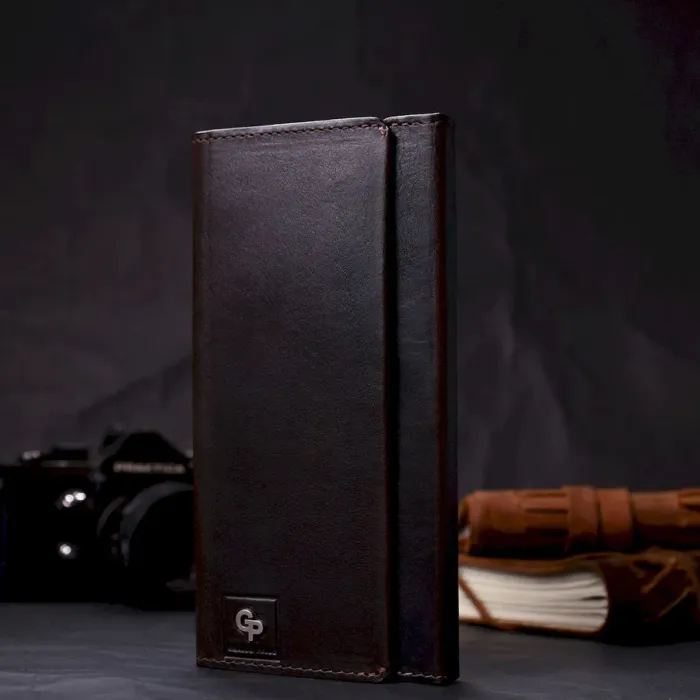 Вертикальний гаманець із відділенням для телефону з натуральної шкіри GRANDE PELLE 11645 Коричневий