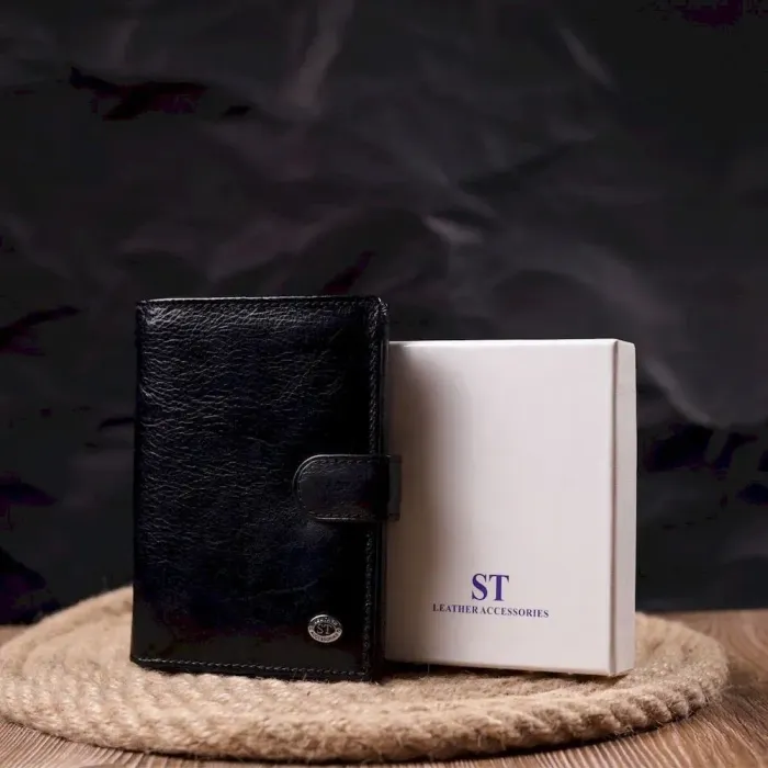 Вертикальний чоловічий гаманець із натуральної шкіри ST Leather 19406 Чорний