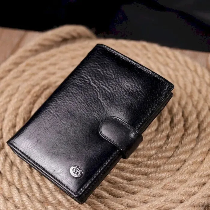Вертикальний чоловічий гаманець із натуральної шкіри ST Leather 19406 Чорний