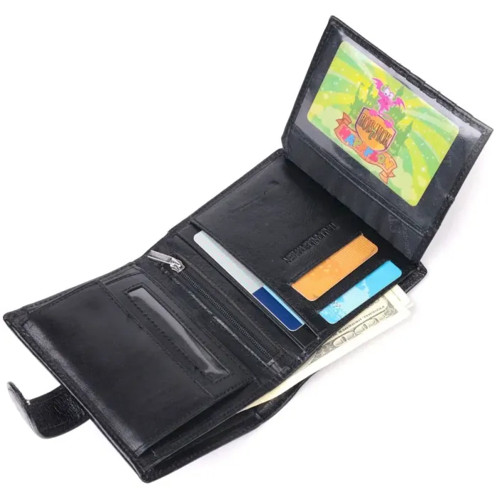 Вертикальный мужской бумажник из натуральной кожи ST Leather 19413 Черный