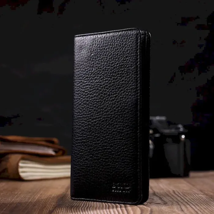 Вертикальний чоловічий гаманець із натуральної зернистої шкіри BOND 21983 Чорний