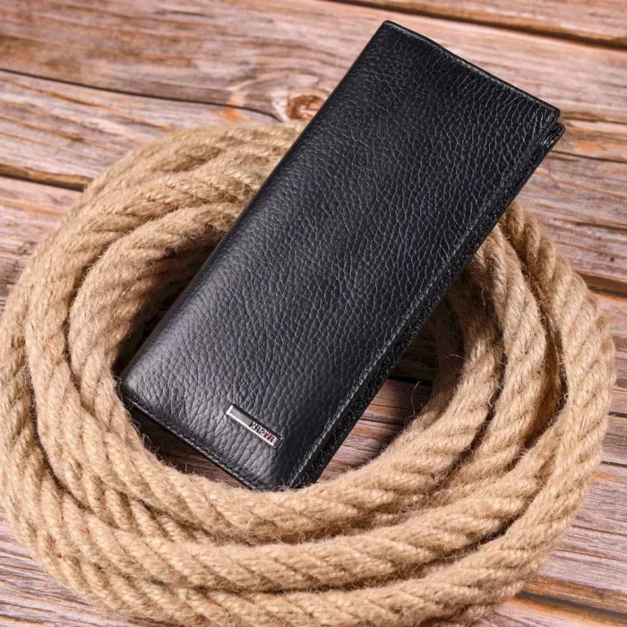 Вертикальний чоловічий гаманець із натуральної зернистої шкіри KARYA 21436 Чорний