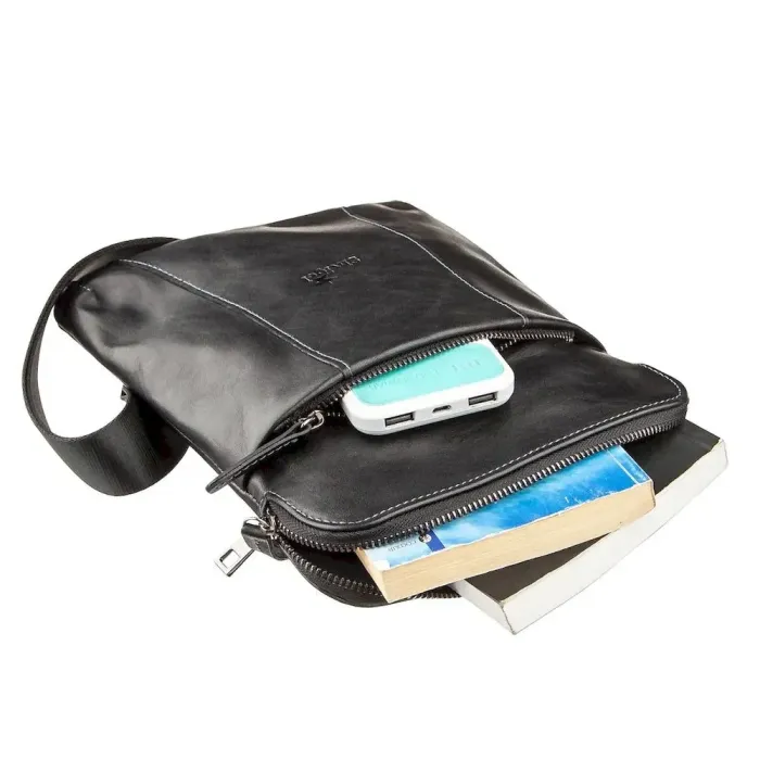 Вертикальний чоловічий месенджер із вінтажної шкіри Shvigel 11177 Чорний