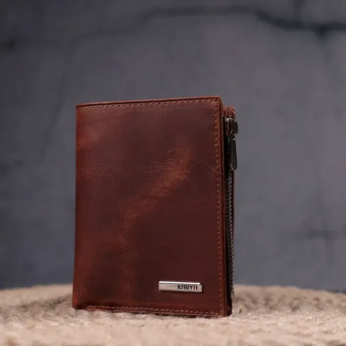 Вертикальный небольшой кошелек из винтажной кожи KARYA 21385 Коричневый