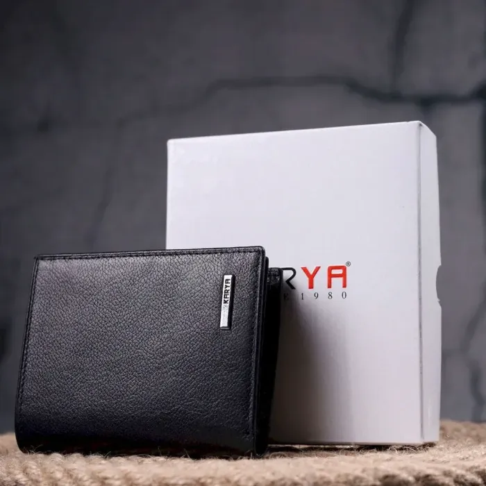 Вертикальний невеликий шкіряний гаманець без застібки KARYA 21362 Чорний